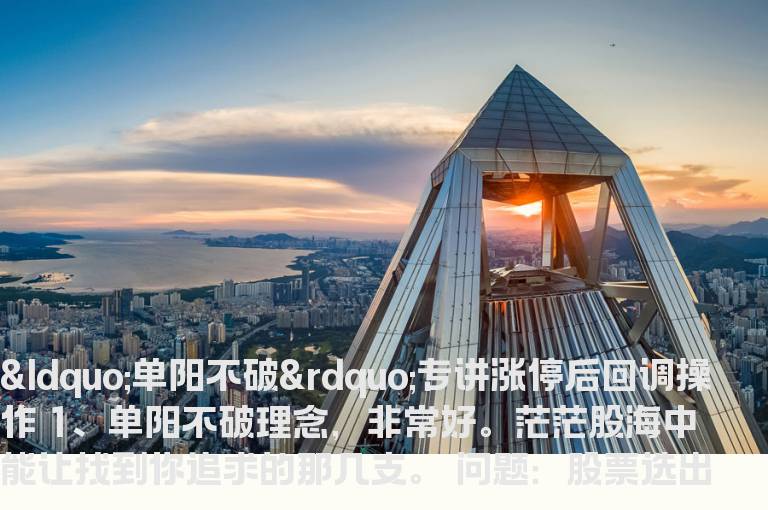 “单阳不破”专讲涨停后回调操作