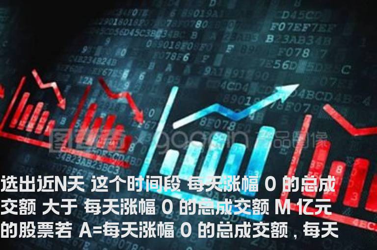 选出近N天 这个时间段 每天涨幅>0 的总成交额 大于 每天涨幅<0 的总成交额 M 亿元的股票