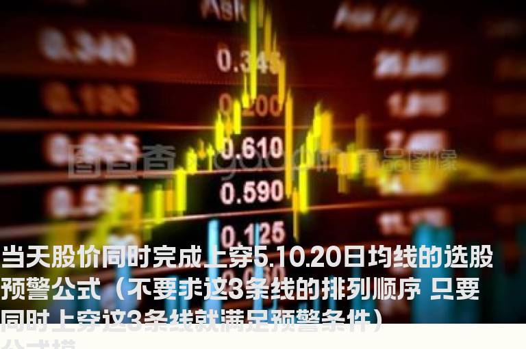 当天股价同时完成上穿5.10.20日均线的选股预警公式