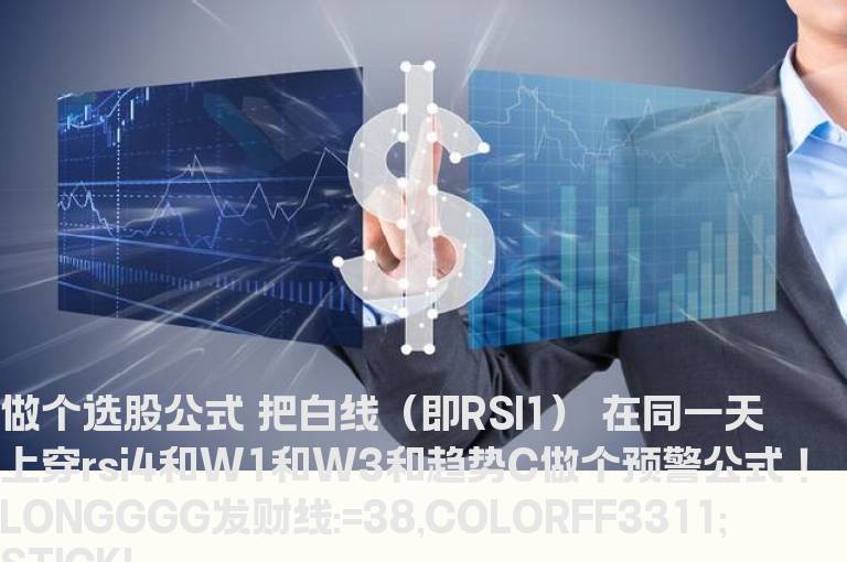 做个选股公式 把白线（即RSI1） 在同一天上穿rsi4和W1和W3和趋势C做个预警公式 ！