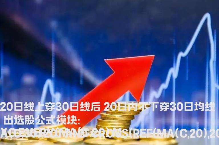 20日线上穿30日线后 20日内不下穿30日均线 出选股