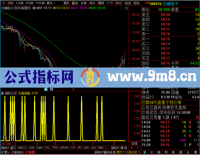 通达信大底来临（副图和贴图）未加密选股指标公式源码