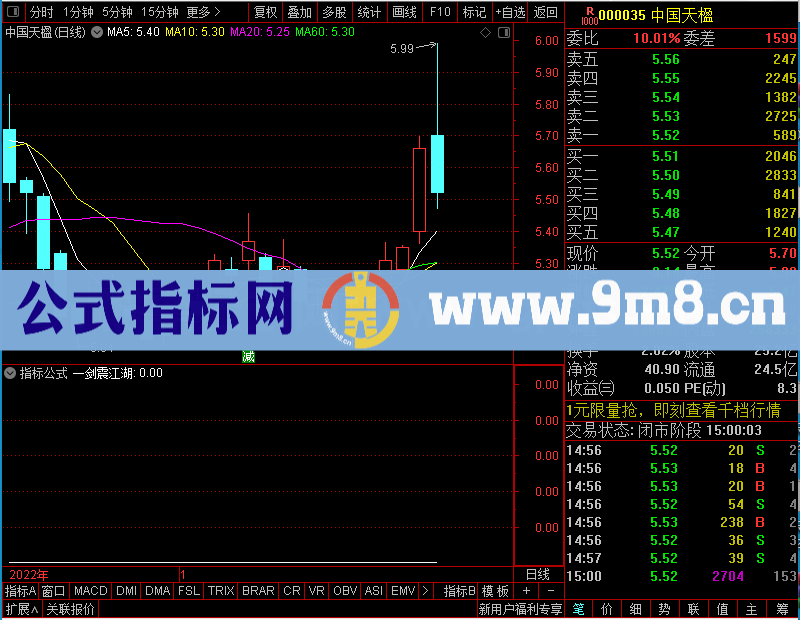 通达信一剑震江湖副图未加密选股指标公式源码