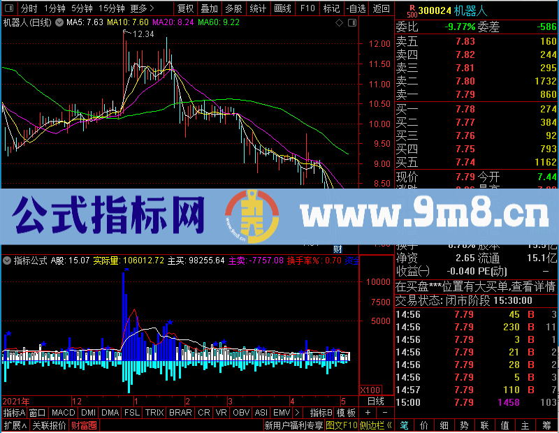 通达信成交天机（实际量、预测量、换手率）未加密选股指标公式源码