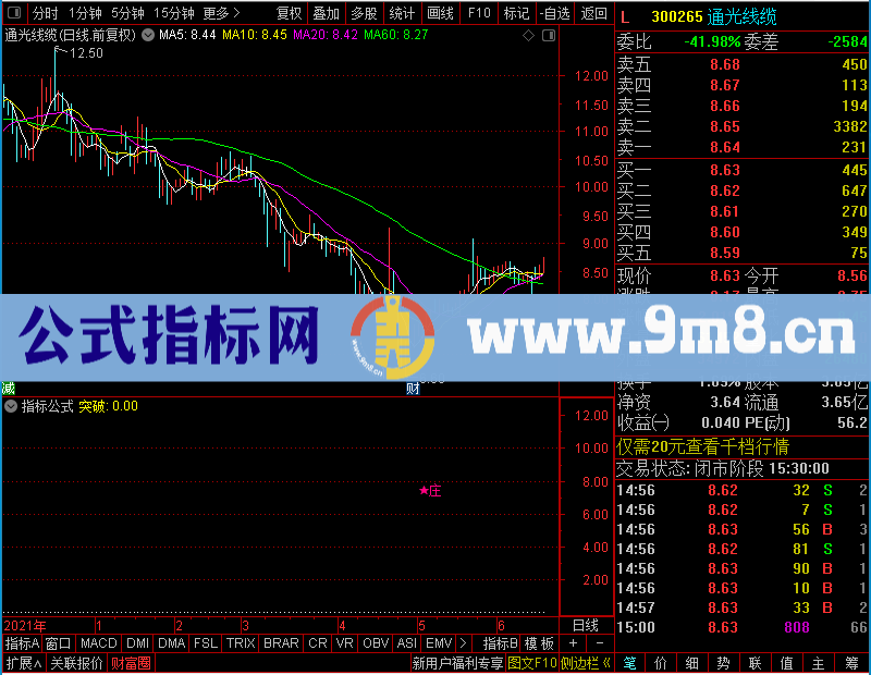 通达信分时有庄（分时主图）未加密选股指标公式源码