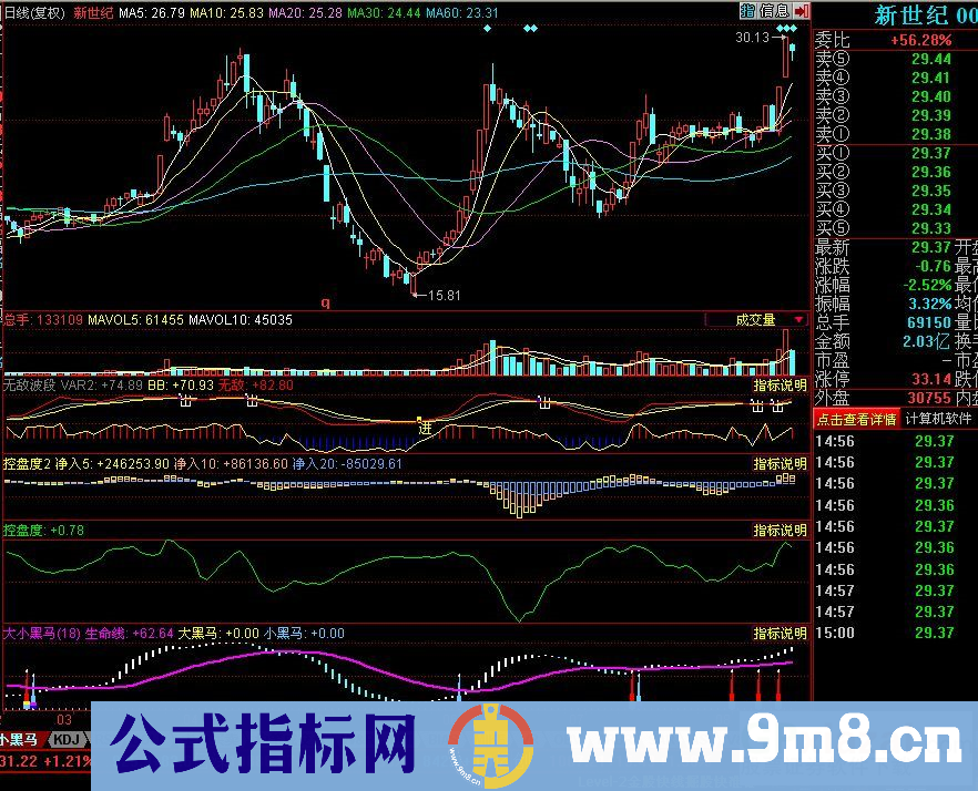 大单指标-控盘度2 控盘度 大小黑马 无敌波段