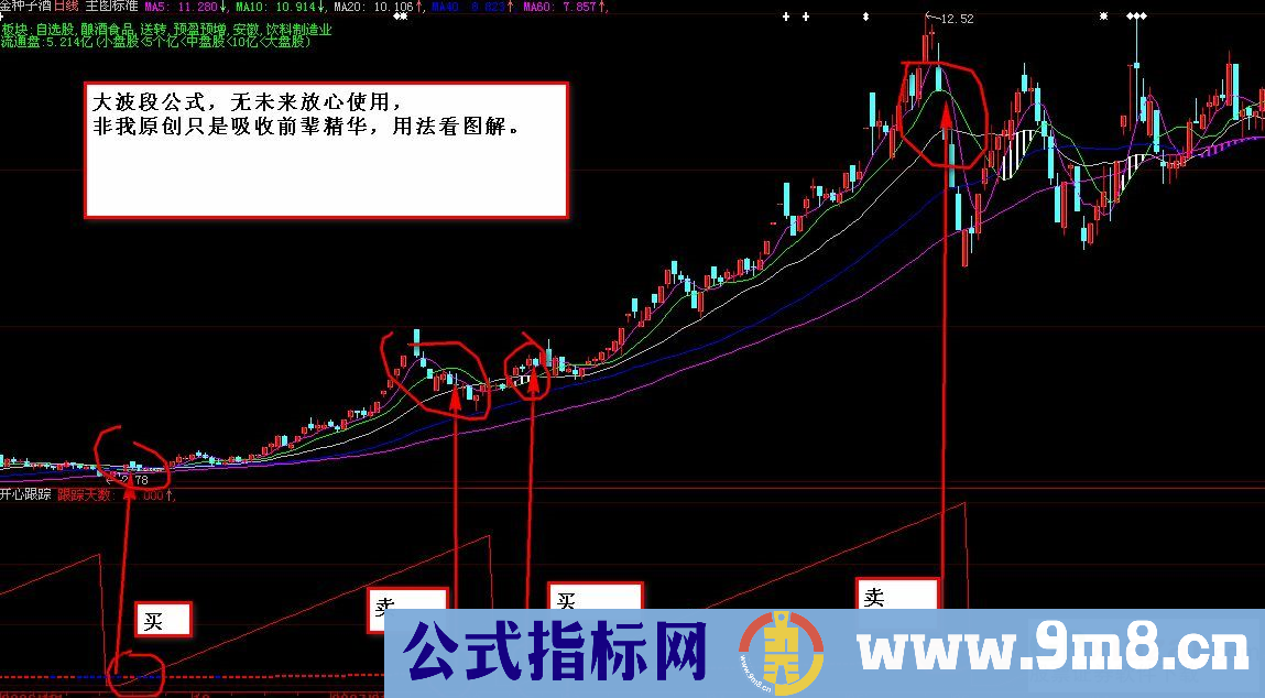 开心跟踪（炒股看趋势 本公式特别适合做大波段 有图解 无未来 源码）