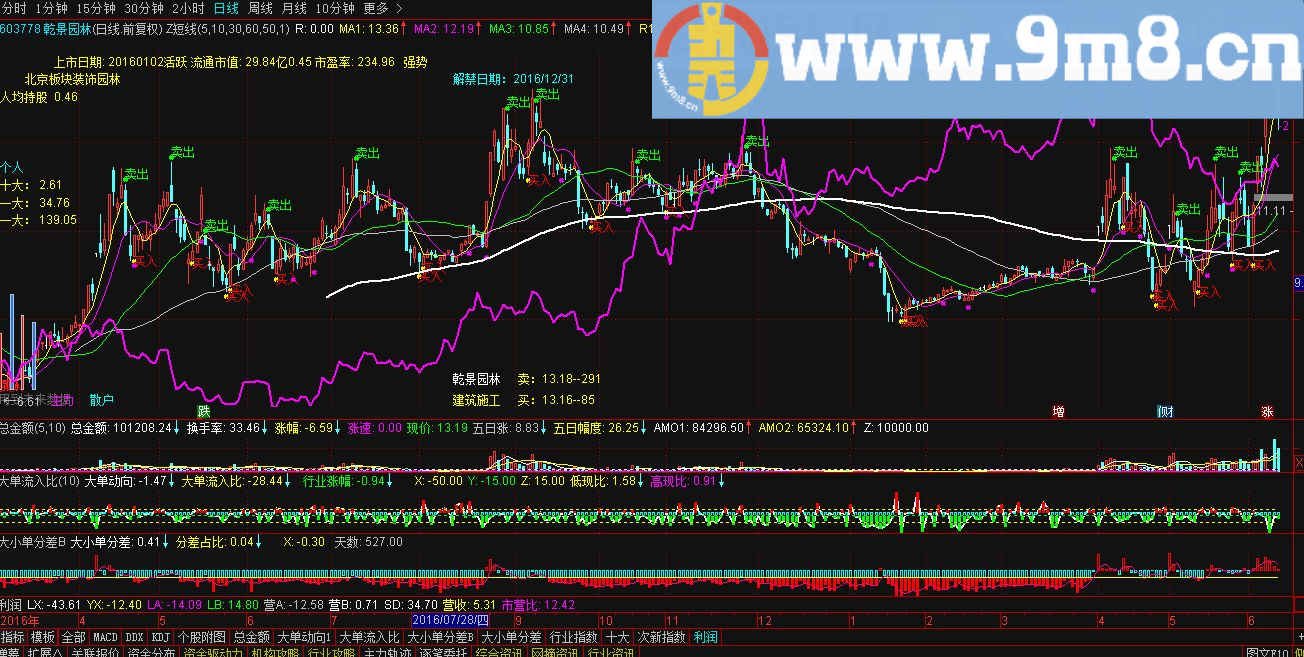 通达信大小单分差比副图/选股指标(源码 贴图）
