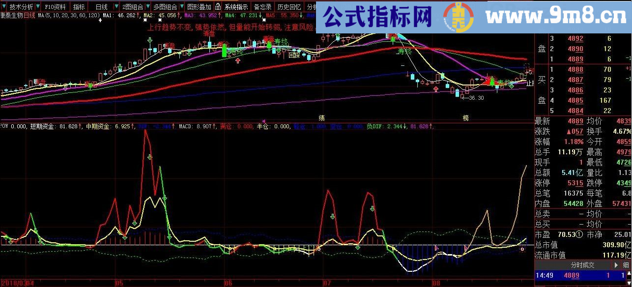 仗剑操盘 大智慧副图指标 贴图 用来逃顶抄底还不错