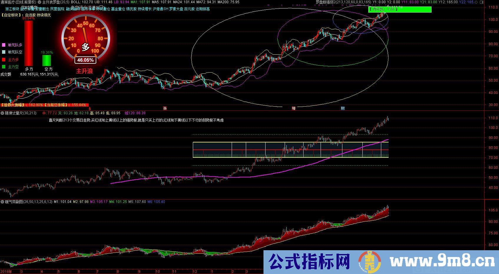 罗盘断强弱2 通达信副图指标 九毛八公式指标网 无未来 指标一目了然