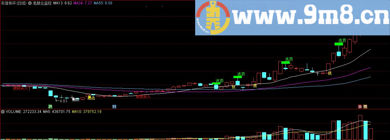 老鼠仓主图指标 波段买入 通达信主图指标 九毛八公式指标网 无未来