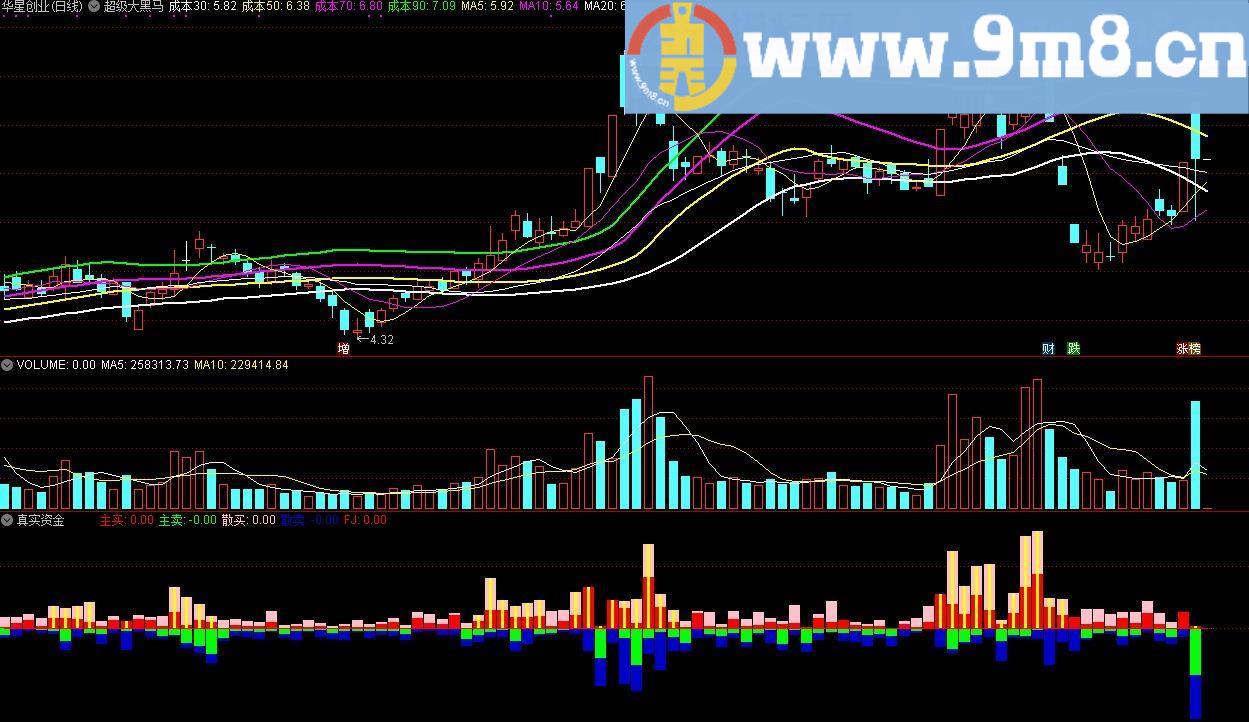 真实资金副图 通达信副图指标 源码 贴图