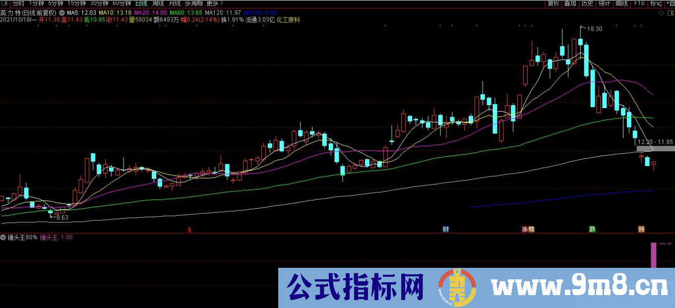 通达信锤头王80%副图/选股指标 九毛八公式指标网