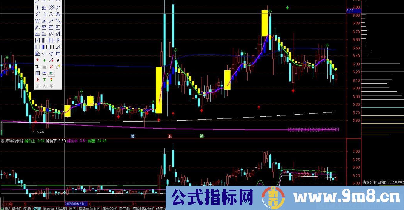 筹码最长峰 判断主力操盘意图 通达信副图指标 源码 贴图