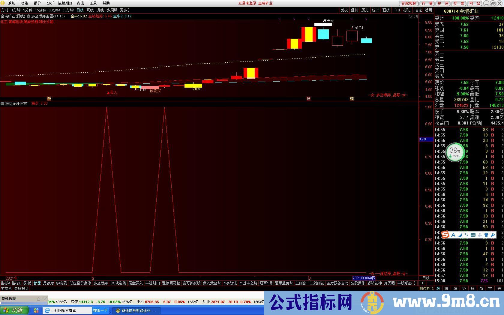 金钻指标 潜伏在涨停前 通达信副图/选股指标 源码 贴图