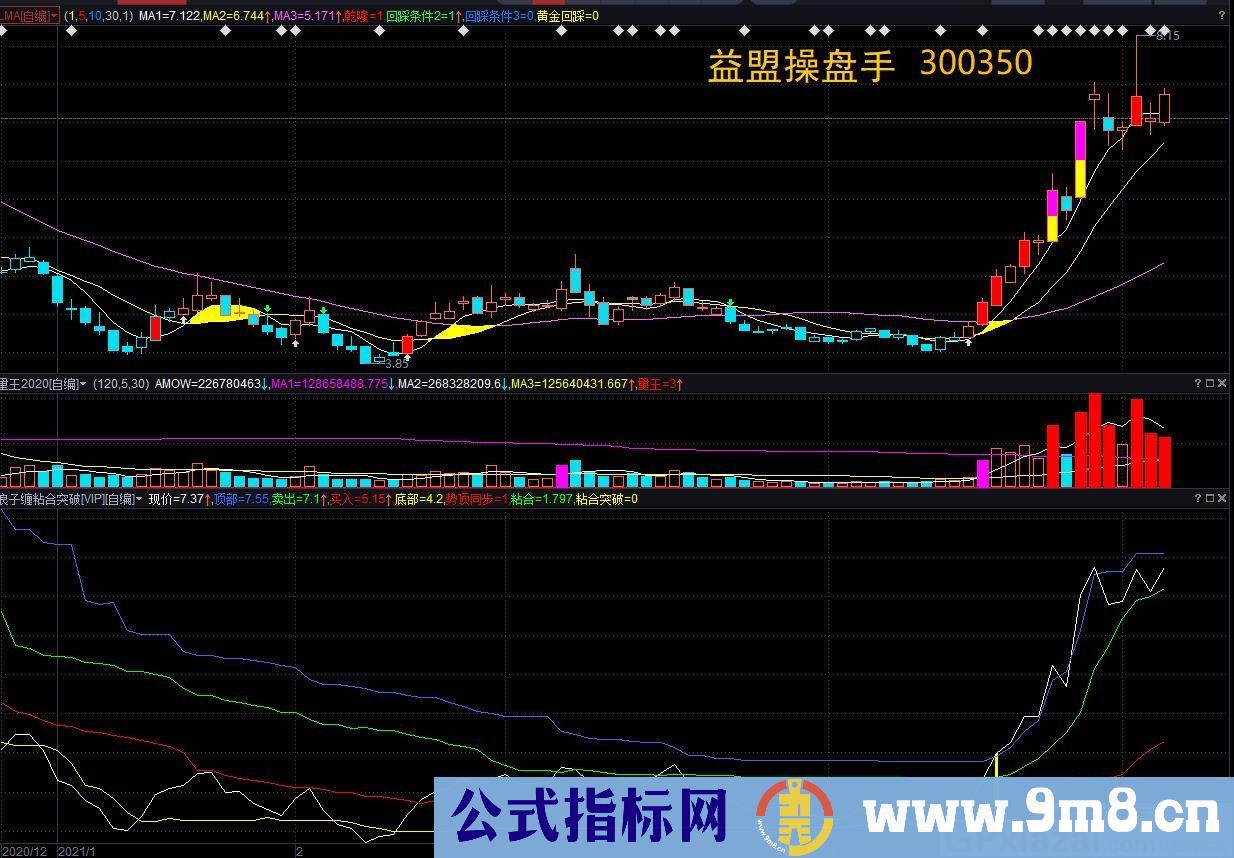 益盟VIP收费指标 粘合突破 强化改进 通达信副图指标 贴图 无未来