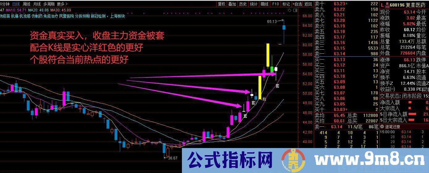 等拉升一抓一个准 大资金收盘被套 通达信主图/副图/选股指标 源码 贴图 无未来