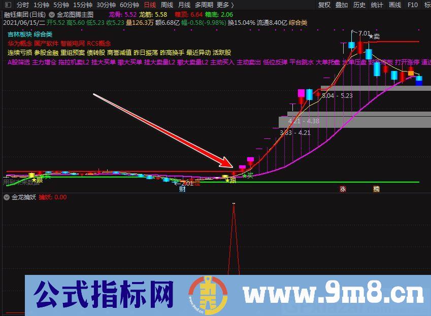 高成功率 追涨专用指标 金龙擒妖 通达信副图/选股指标 九毛八公式指标网 无未来