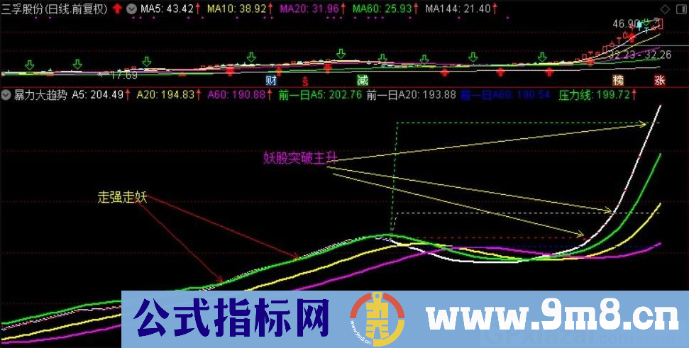 暴力大趋势 通达信副图指标 九毛八公式指标网 无未来