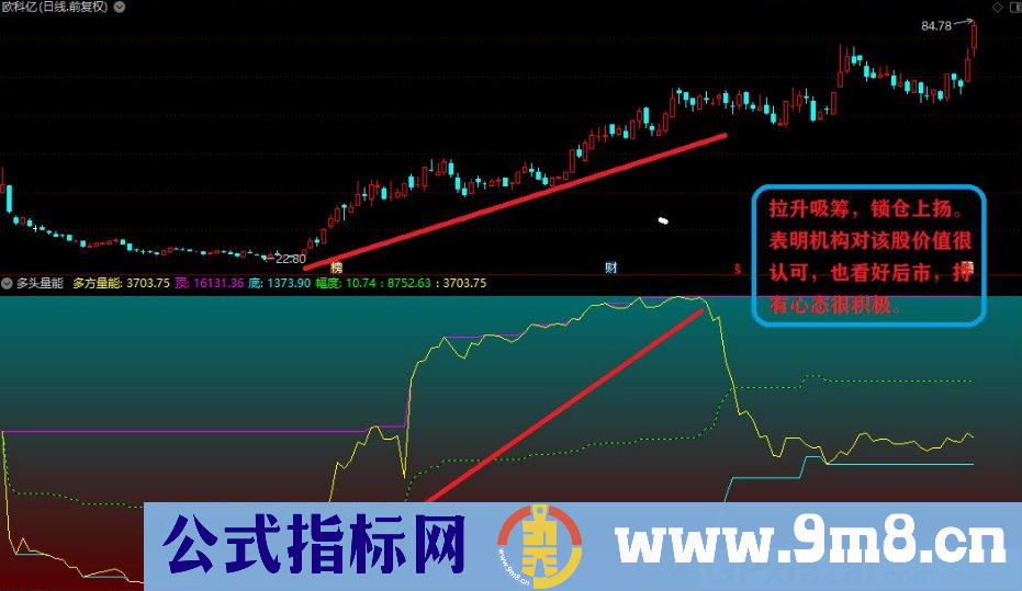 多头量能 揭示机构吸筹 洗盘 拉升 出货全过程 通达信副图指标 贴图 无未来