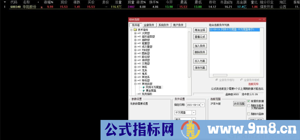 通达信千万黄金尾盘副图/选股指标 九毛八公式指标网 无未来