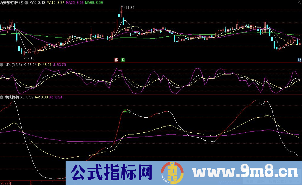 通达信中线猜想副图+选股指标 海边中线指标 源码 贴图