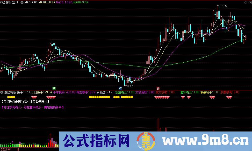 通达信潮起潮落副图指标 出现宝石表示黑马 源码 贴图