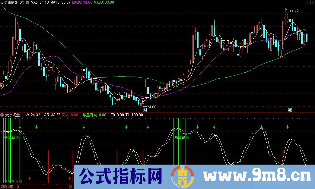 通达信大浪淘金副图指标 把握个股波段行情 揭示买卖点 源码 贴图