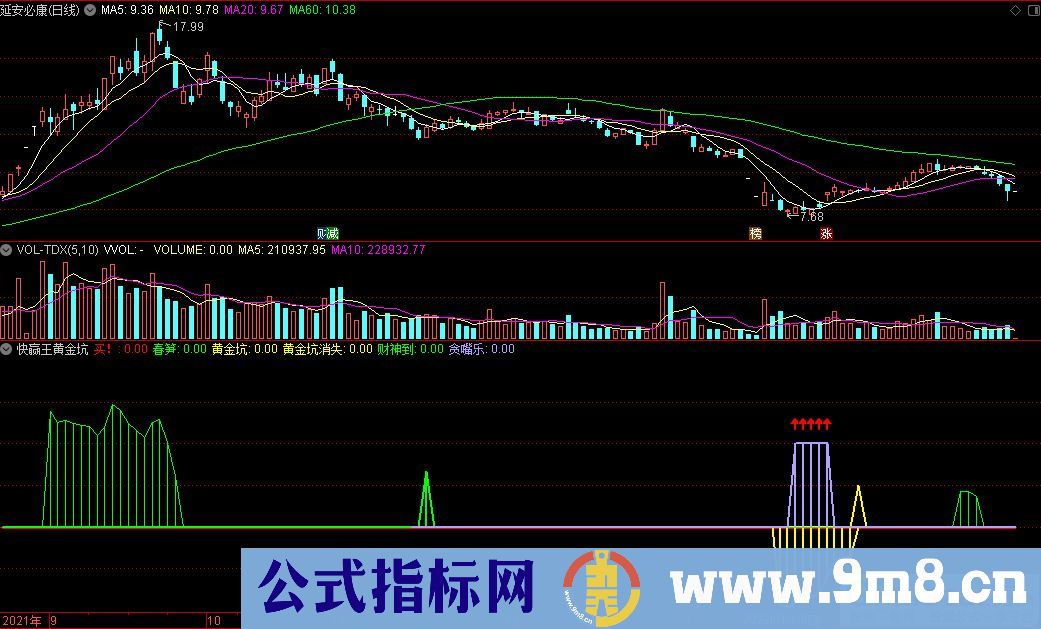 通达信快赢王黄金坑副图指标 源码 贴图