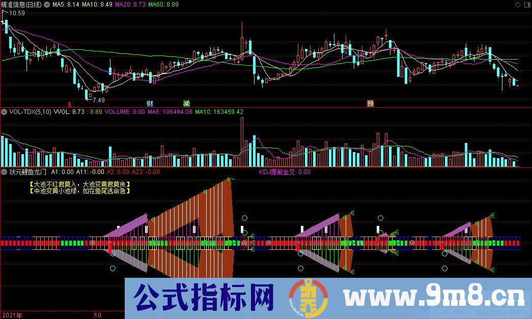 通达信状元鲤鱼龙门副图指标 源码 贴图