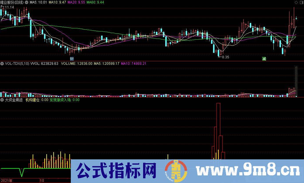 通达信大资金痕迹副图指标 源码 贴图