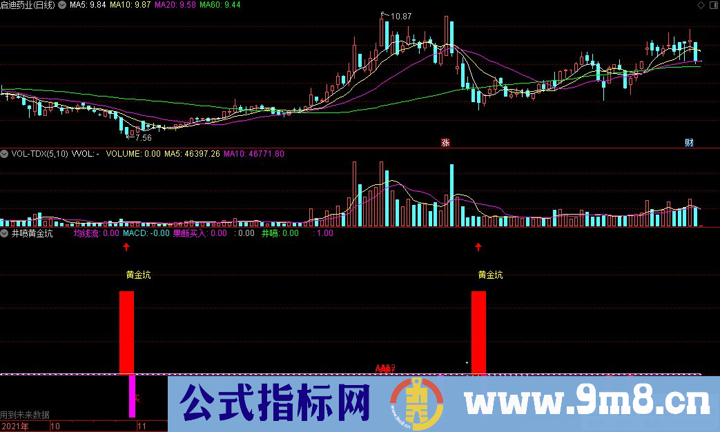 通达信井喷黄金坑副图指标 源码 贴图