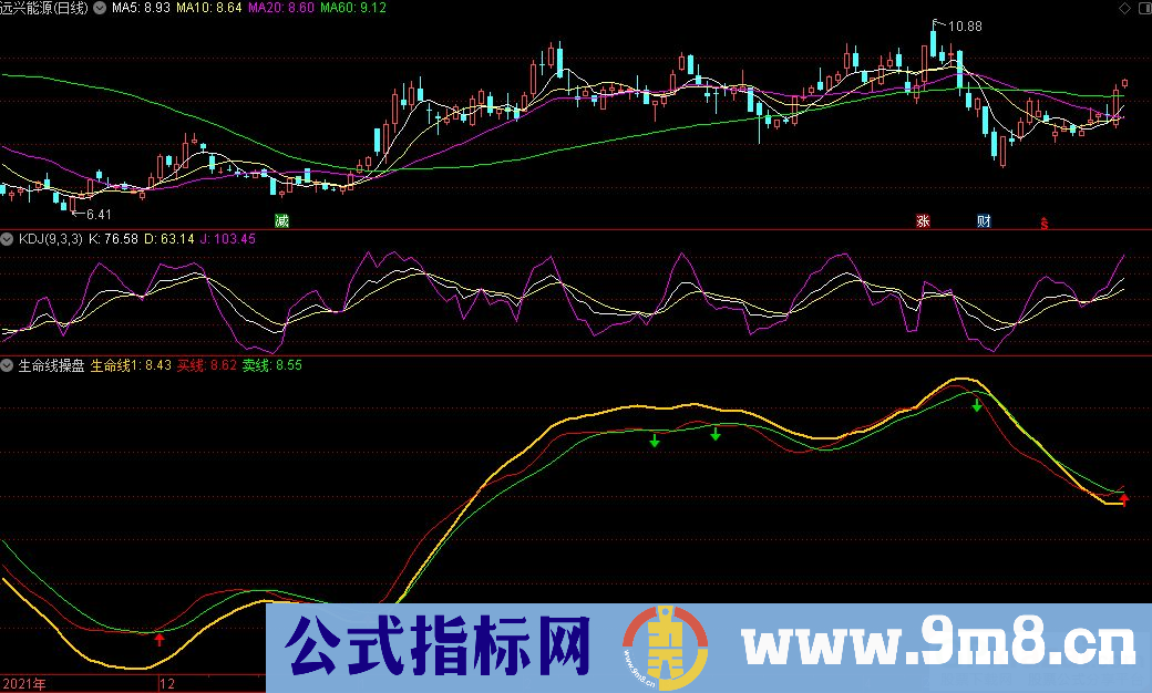通达信生命线操盘副图指标 波段类指标 简单两条线 源码 贴图