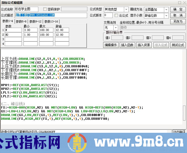 通达信形态学主图指标 支撑压力自动划线指标 九毛八公式指标网