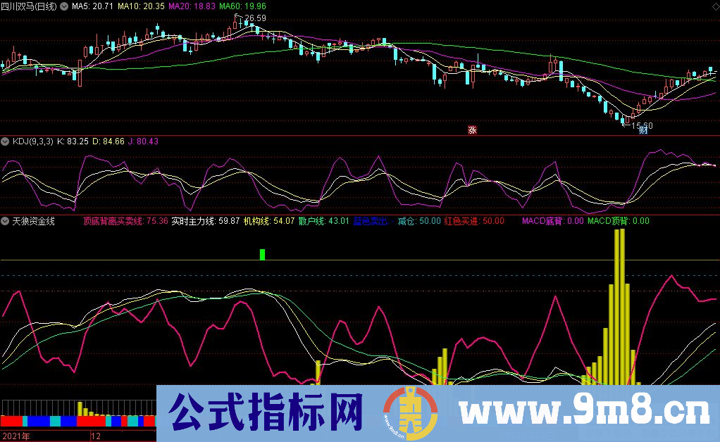 通达信天狼资金线副图指标 用于电脑或者手机app 源码 贴图