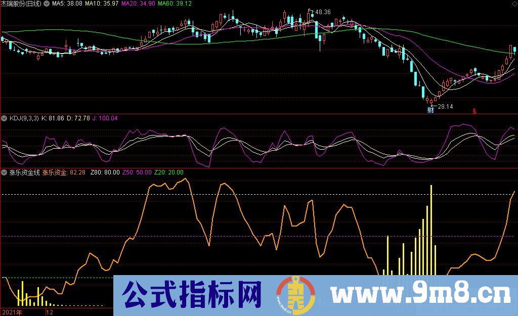 通达信张乐资金线副图指标 好指标为股市助力 手机可使用 源码 贴图
