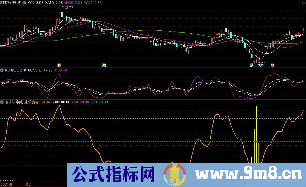 通达信张乐资金线副图指标 好指标为股市助力 手机可使用 源码 贴图