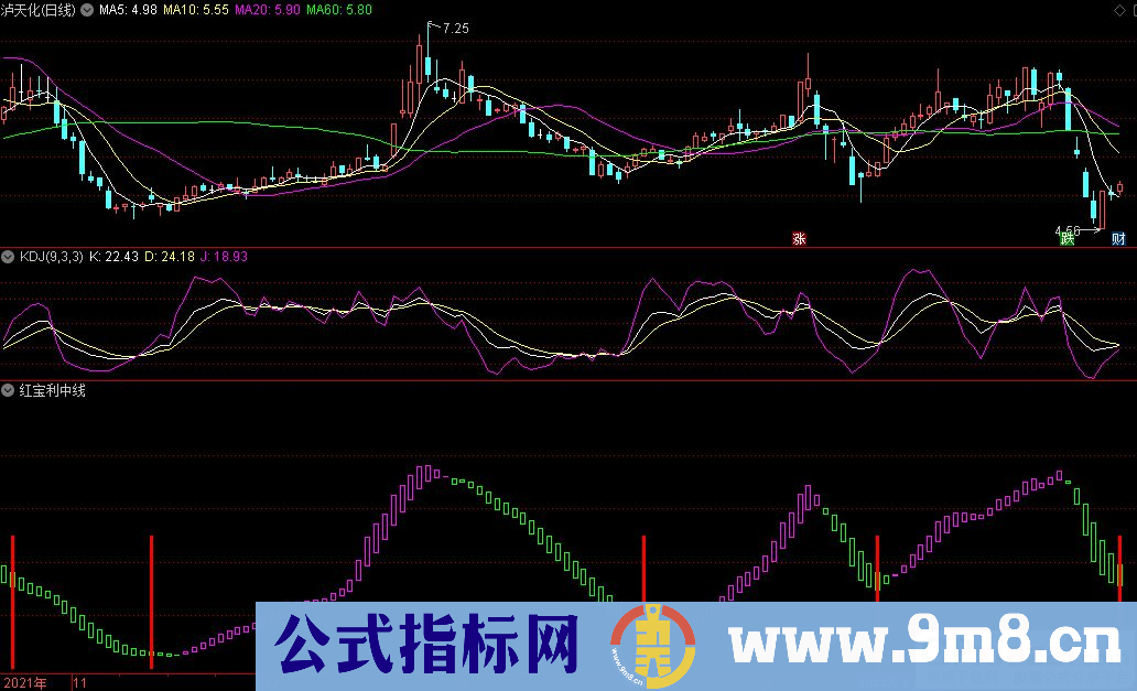 通达信红宝利中线副图指标 九毛八公式指标网