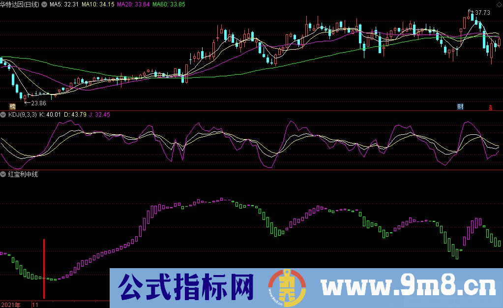 通达信红宝利中线副图指标 源码 贴图