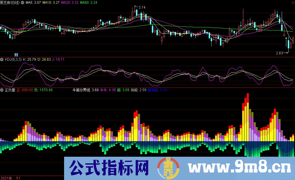 通达信正负量副图指标 源码 贴图