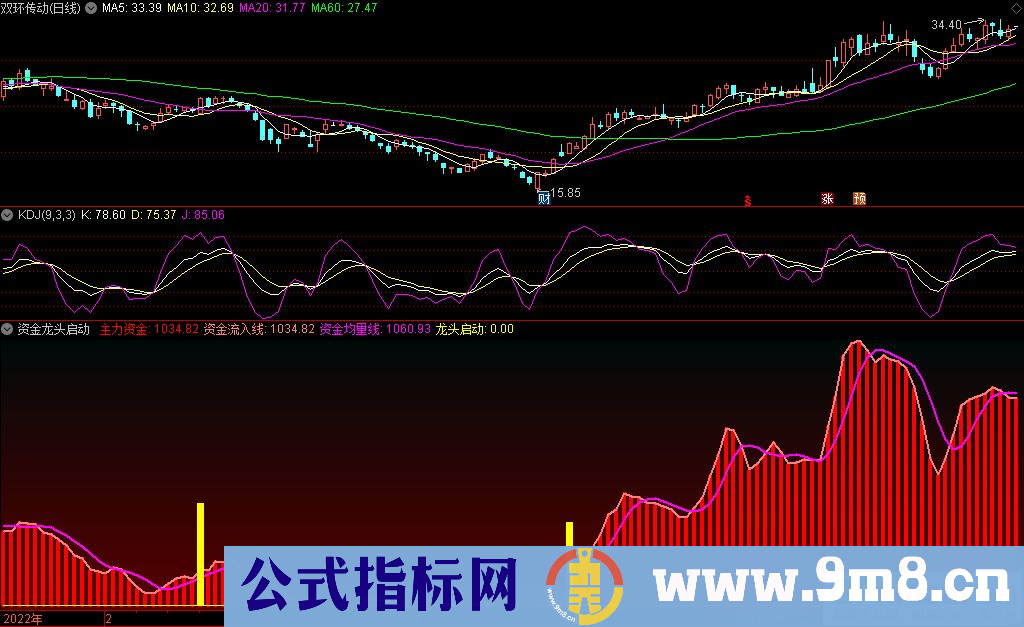 通达信资金龙头启动副图/选股指标波段操作 源码 贴图