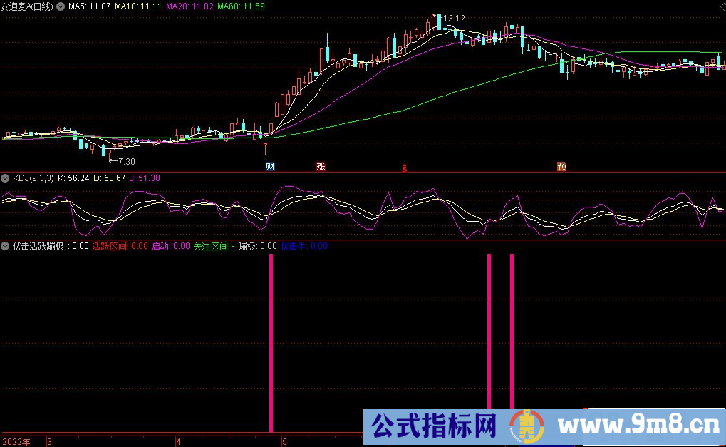 通达信伏击活跃、蹦极二合一副图指标 源码 贴图