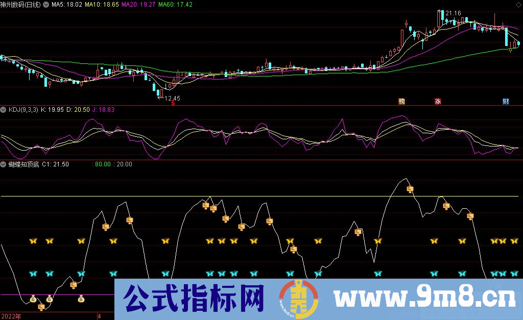 通达信蝴蝶知顶底副图指标 顶底参考指标 九毛八公式指标网