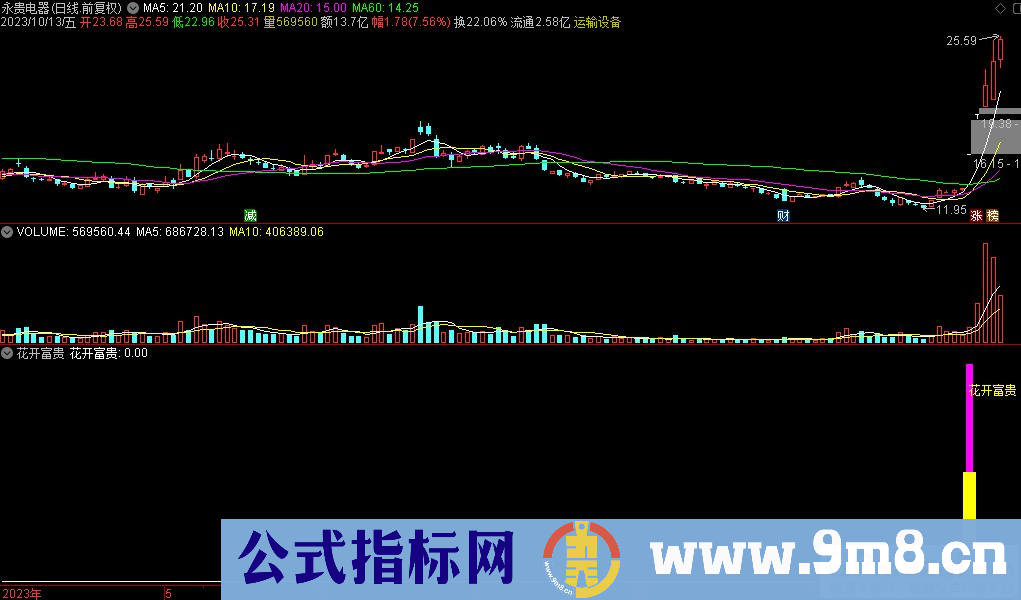 通达信花开富贵副图指标 九毛八公式指标网