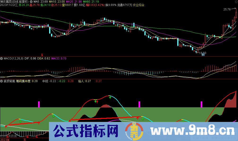 通达信底顶背离副图指标 源码 贴图
