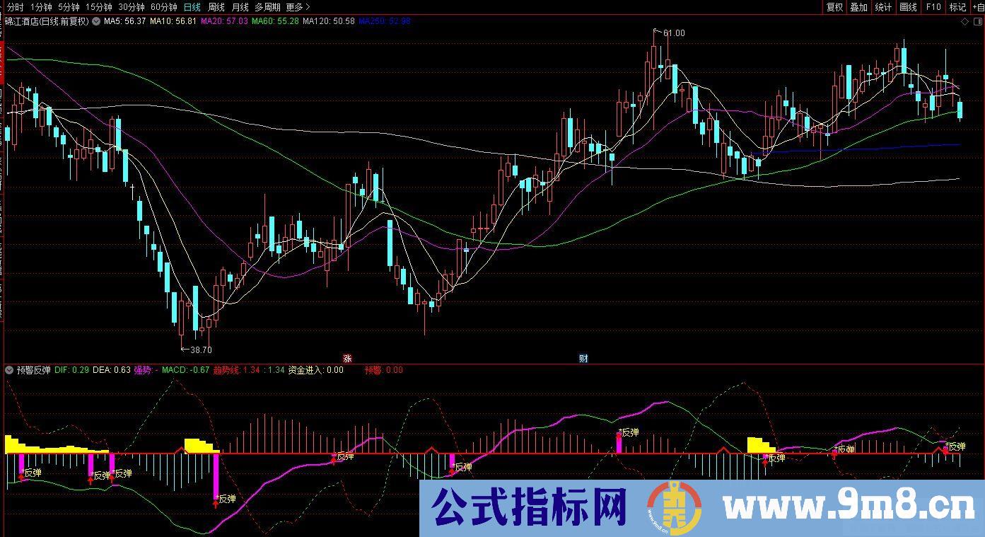 通达信预警反弹副图指标 源码 贴图