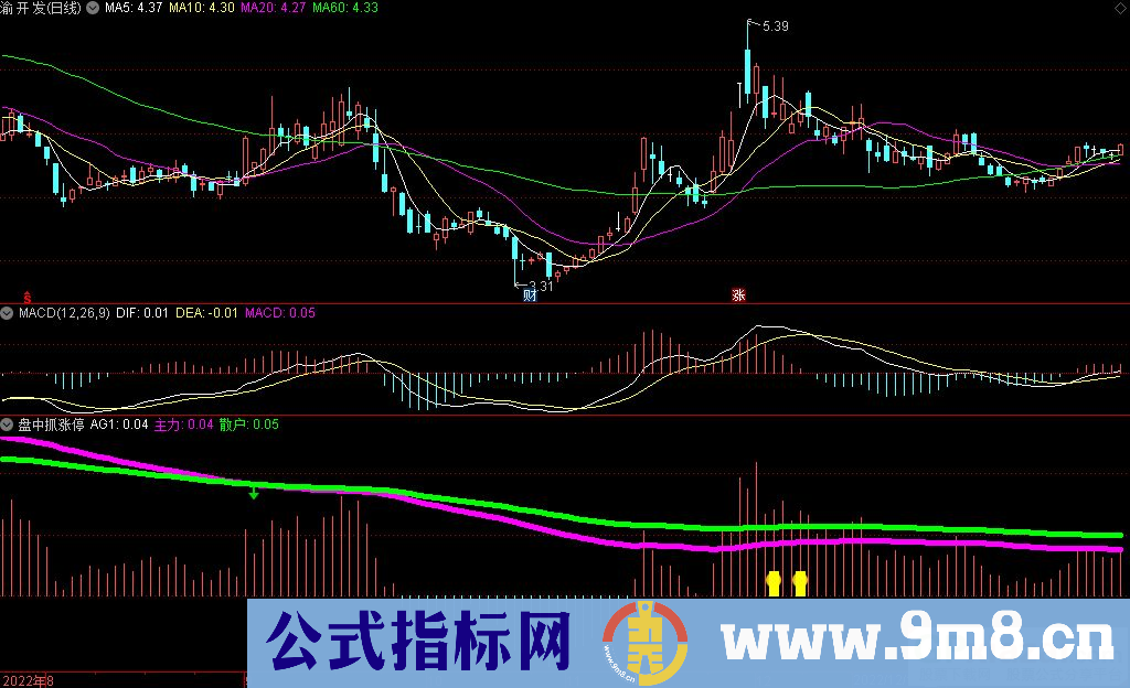 通达信盘中抓涨停分时副图指标 源码 贴图