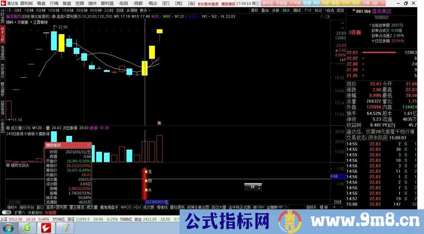 通达信强势龙回头副图/选股 捕捉强势股回调到位 源码 贴图