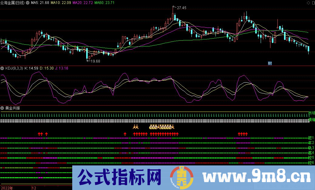 通达信黄金共振副图指标 源码 贴图