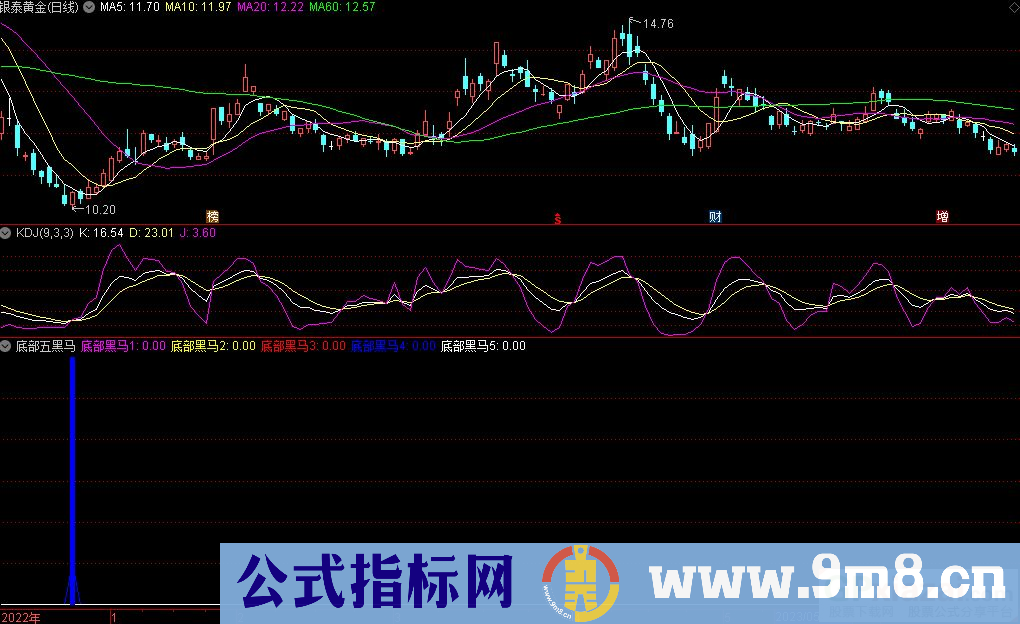 通达信底部五黑马副图指标 源码 贴图